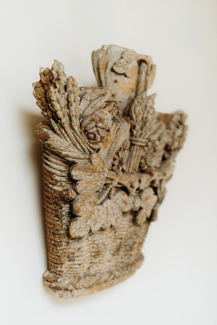 18th century wooden sculpture of a flowerbasket ...