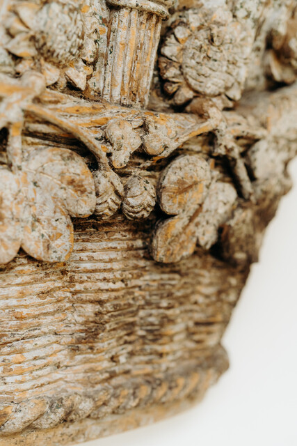 18th century wooden sculpture of a flowerbasket ...