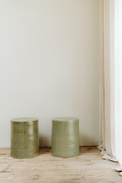 greenglazed ceramic side tables/stools ...