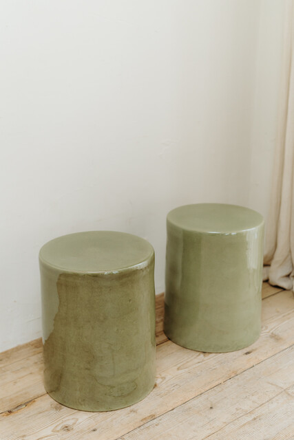 greenglazed ceramic side tables/stools ...