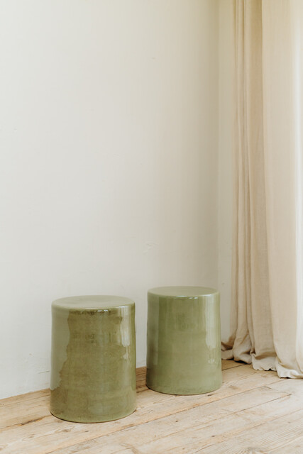 greenglazed ceramic side tables/stools ...