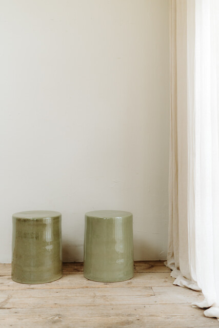 greenglazed ceramic side tables/stools ...