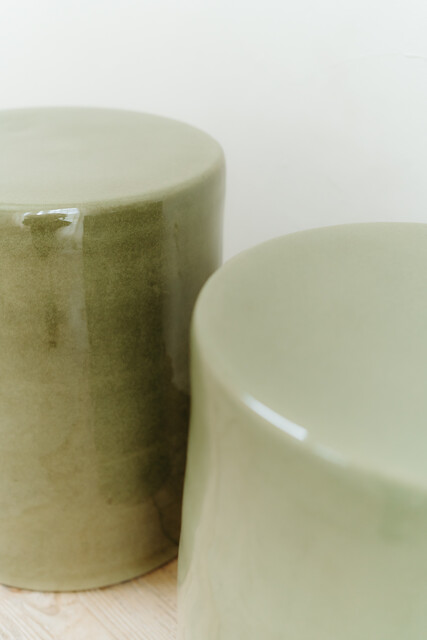 greenglazed ceramic side tables/stools ...