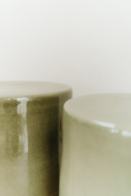 greenglazed ceramic side tables/stools ...