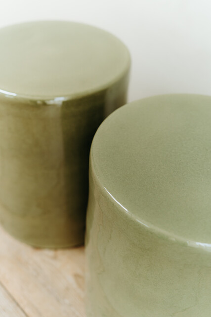 greenglazed ceramic side tables/stools ...