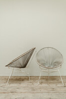 pair of white vintage metal and rope scoubidou chairs ...