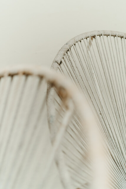 pair of white vintage metal and rope scoubidou chairs ...