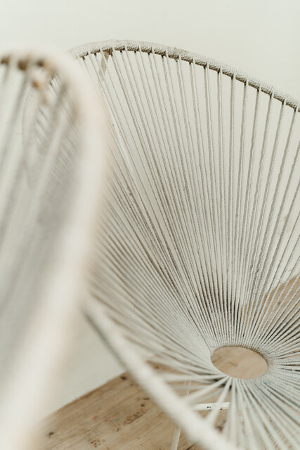 pair of white vintage metal and rope scoubidou chairs ...