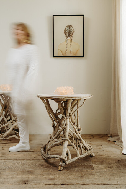 quirky pair of poplarwood and vine side tables ...