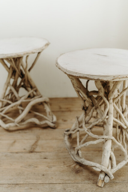 quirky pair of poplarwood and vine side tables ...