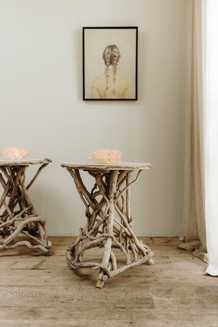 quirky pair of poplarwood and vine side tables ...