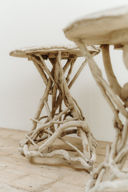 quirky pair of poplarwood and vine side tables ...