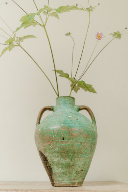 Spanish terra cotta vase ... amazing blue/green patina ... 