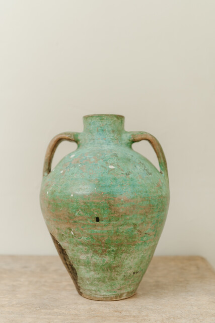 Spanish terra cotta vase ... amazing blue/green patina ... 