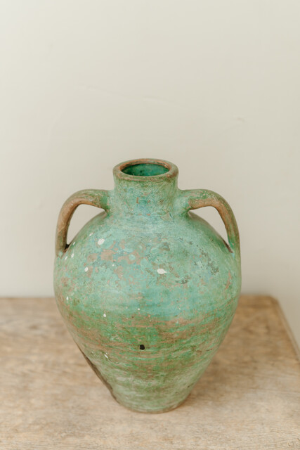 Spanish terra cotta vase ... amazing blue/green patina ... 