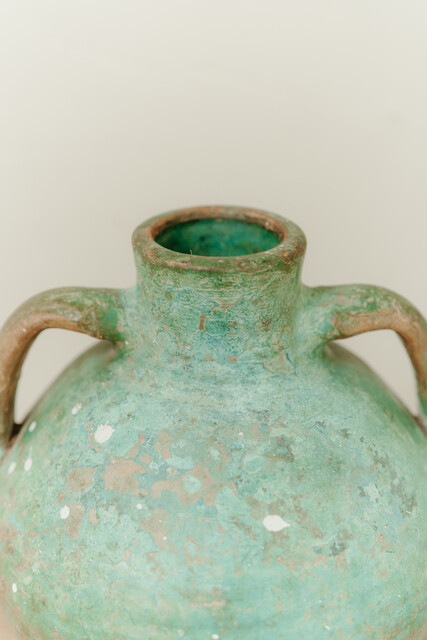 Spanish terra cotta vase ... amazing blue/green patina ... 