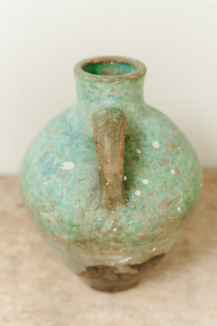 Spanish terra cotta vase ... amazing blue/green patina ... 