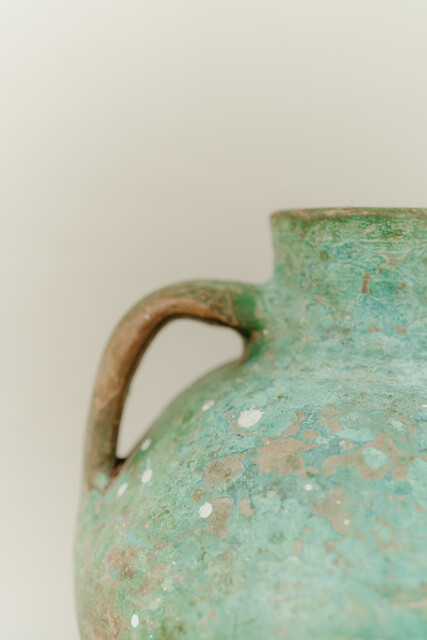 Spanish terra cotta vase ... amazing blue/green patina ... 